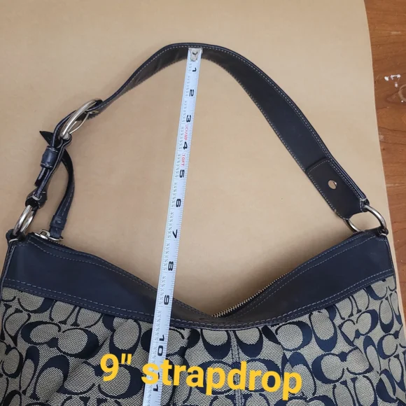 Coach Navy and Tan Signature Hobo Bag - Picture 5 of 13